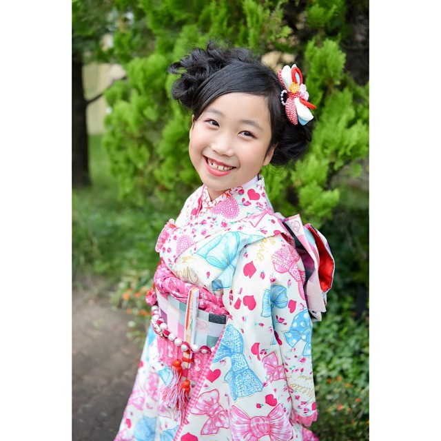 とっても可愛いリボン柄の着物で7歳の七五三❤︎